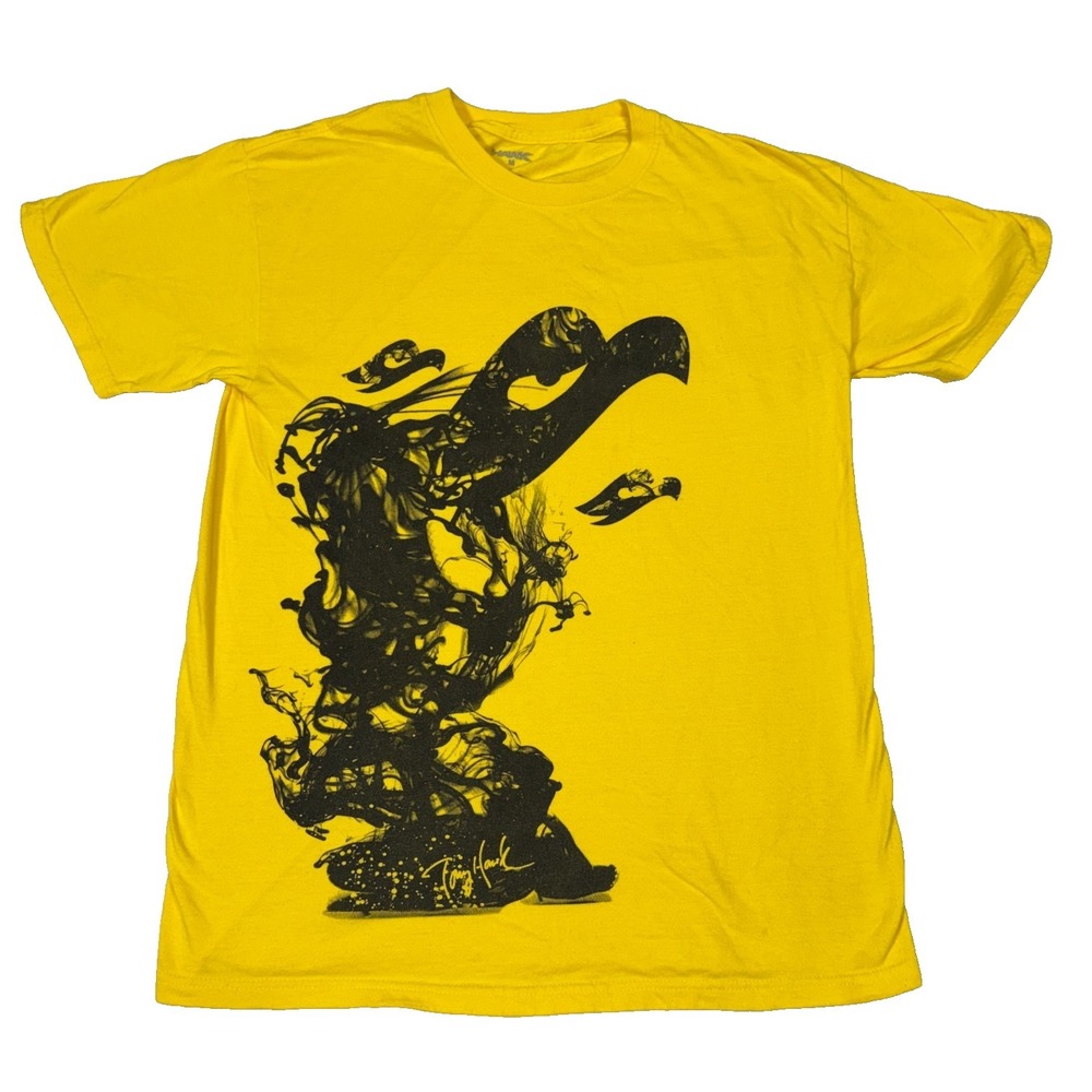Vintage Tony Hawk T-Shirt Mens Medium Yellow Graphic Print Cotton Short Sleeve